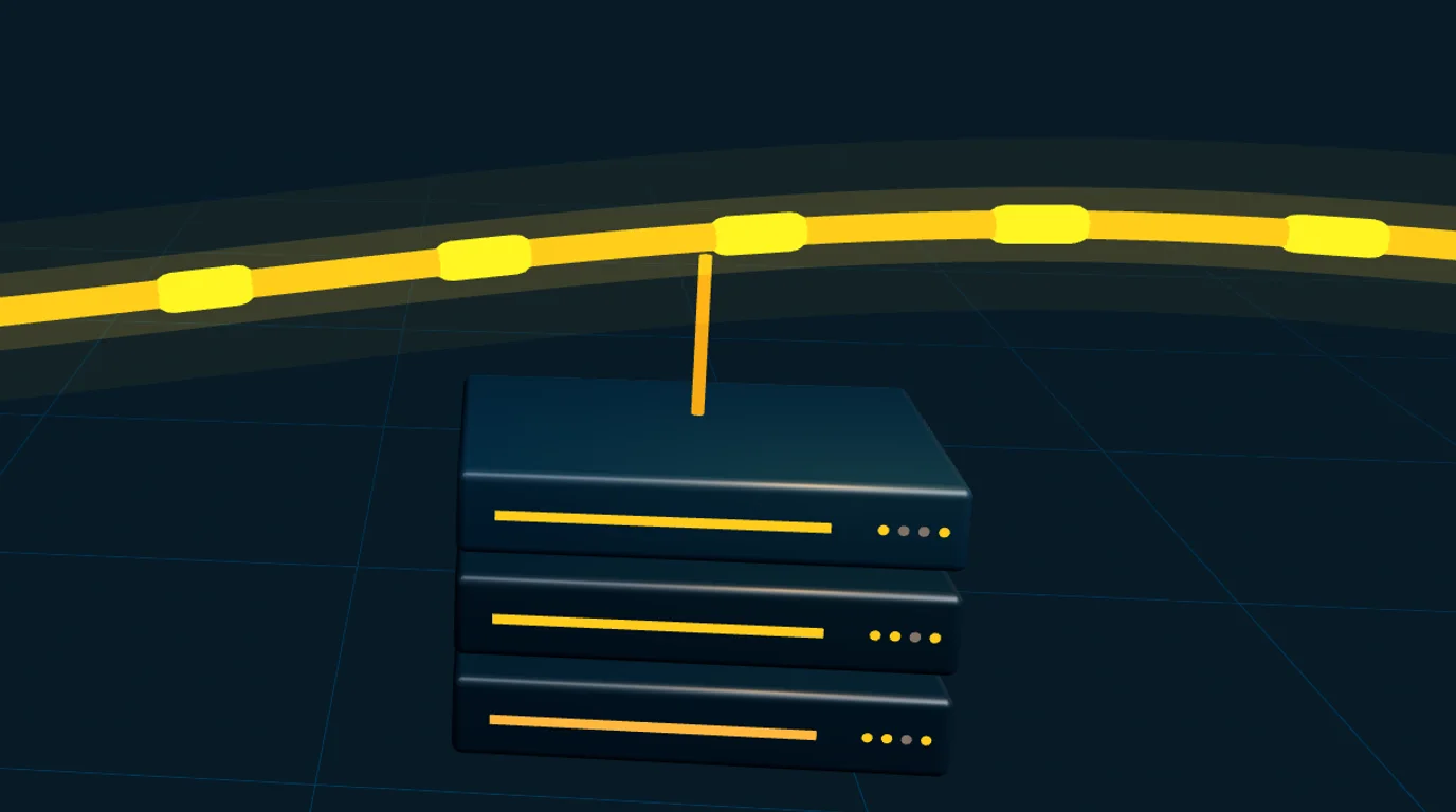3D-Darstellung für Bahn & Personal: der gelbe Datenstrom einer Automation