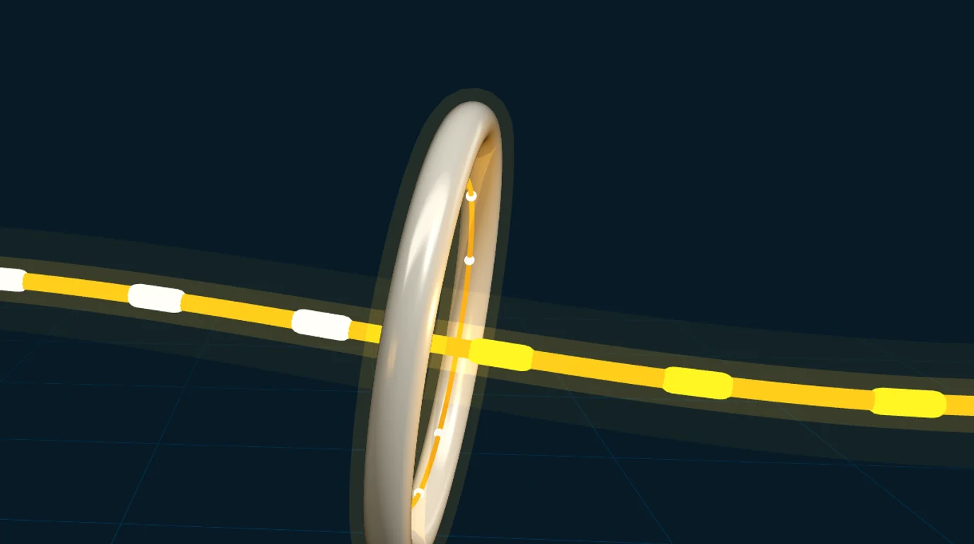 3D-Darstellung für Büro & Dienstleistung: der gelbe Datenstrom einer Automation