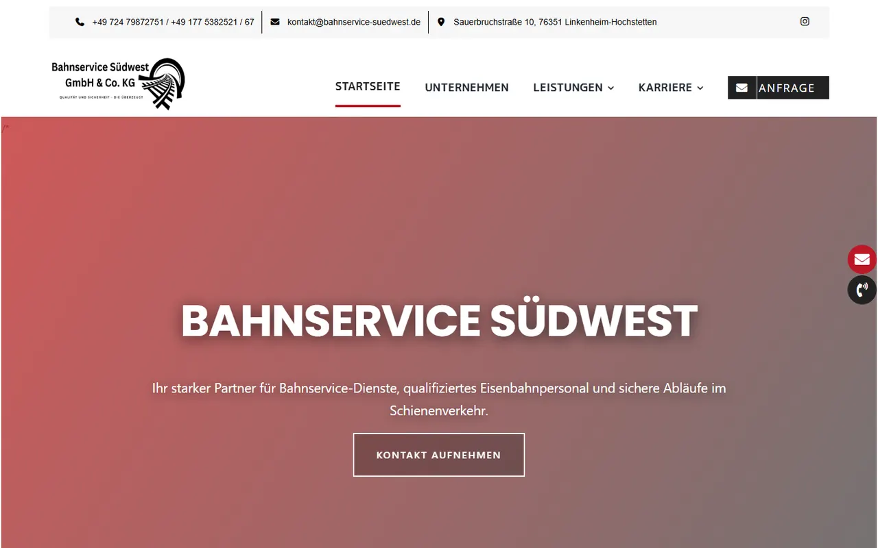 Website Bahnservice Südwest